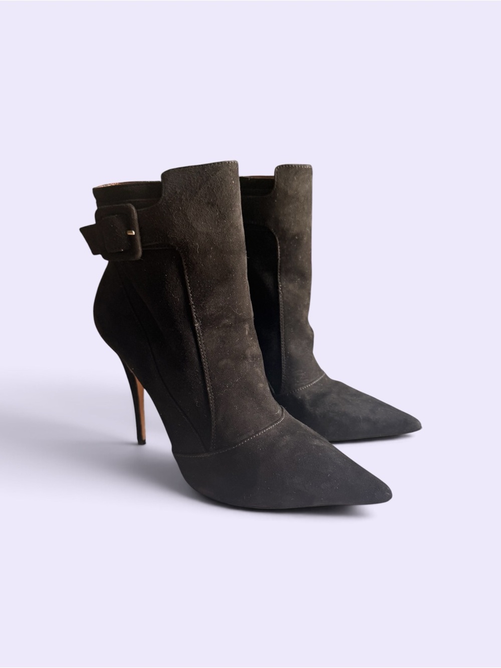 Elizabeth and James Black Suede Pointed-Toe Stiletto Ankle Boots